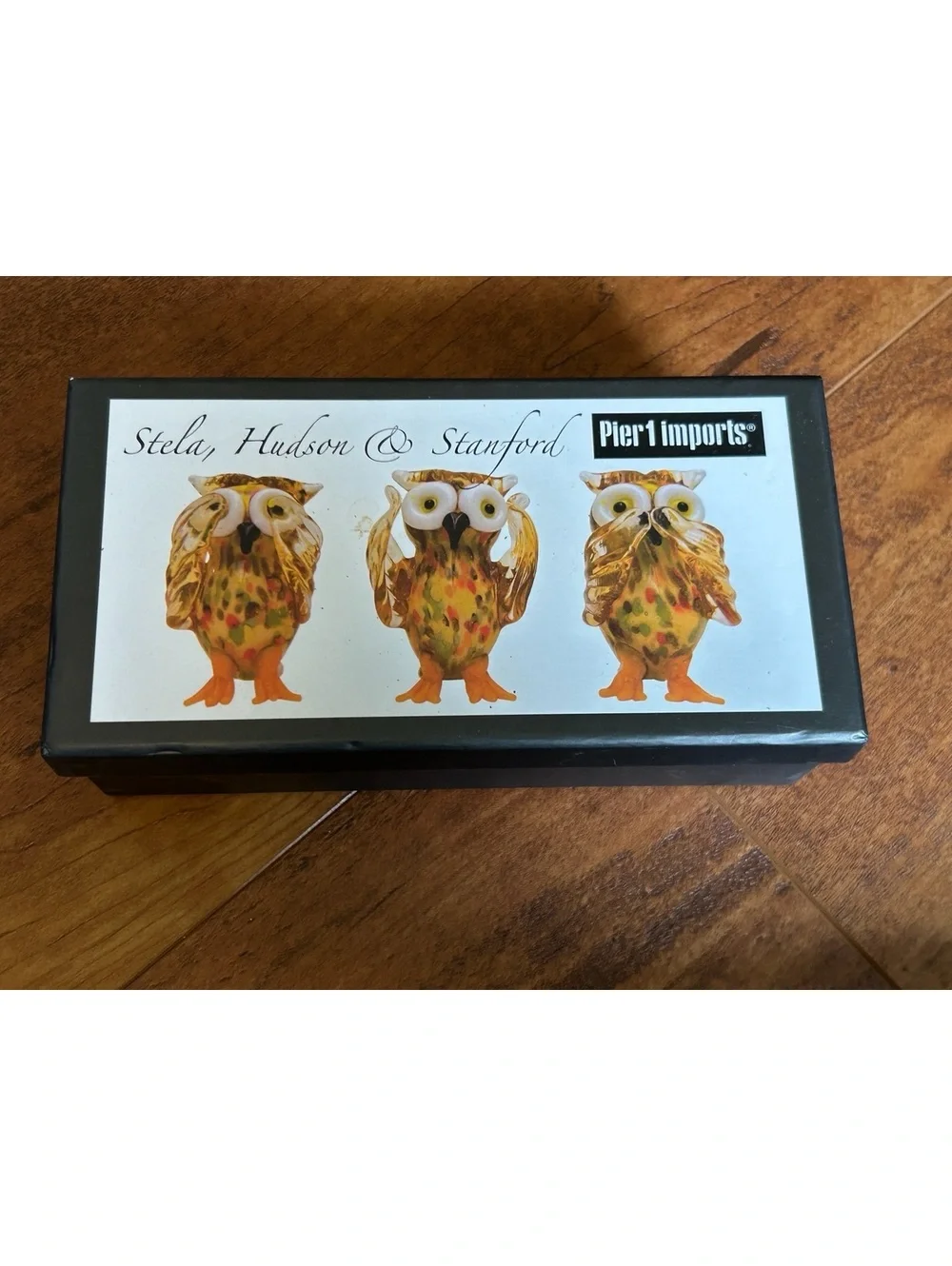 Set of 3 Handcrafted Glass Owl Figurines with Multicolor Speckled Design